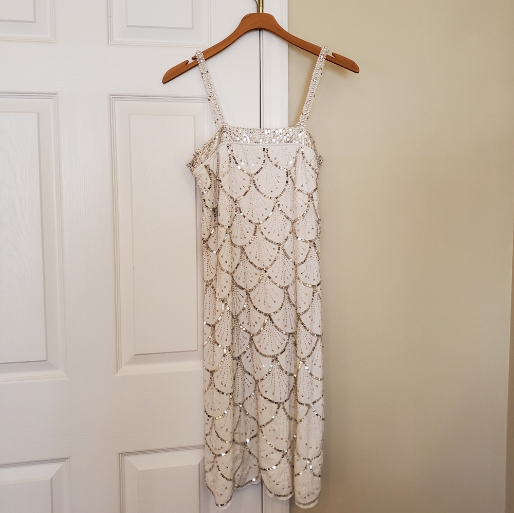 Vintage Vittoria Romano Flapper Sparkly White Dress Size Large
